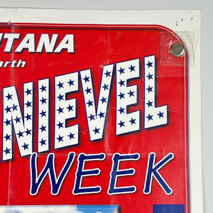 Vintage-style sign with 'KNIEVEL WEEK' text on a red background