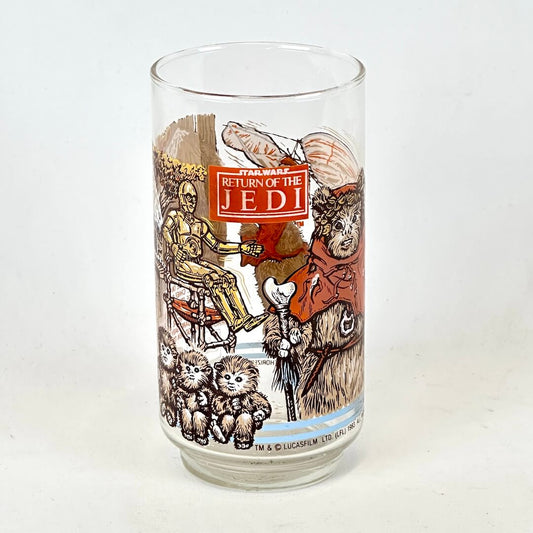 Glass with 'Star Wars: Return of the Jedi' character illustrations on a white background