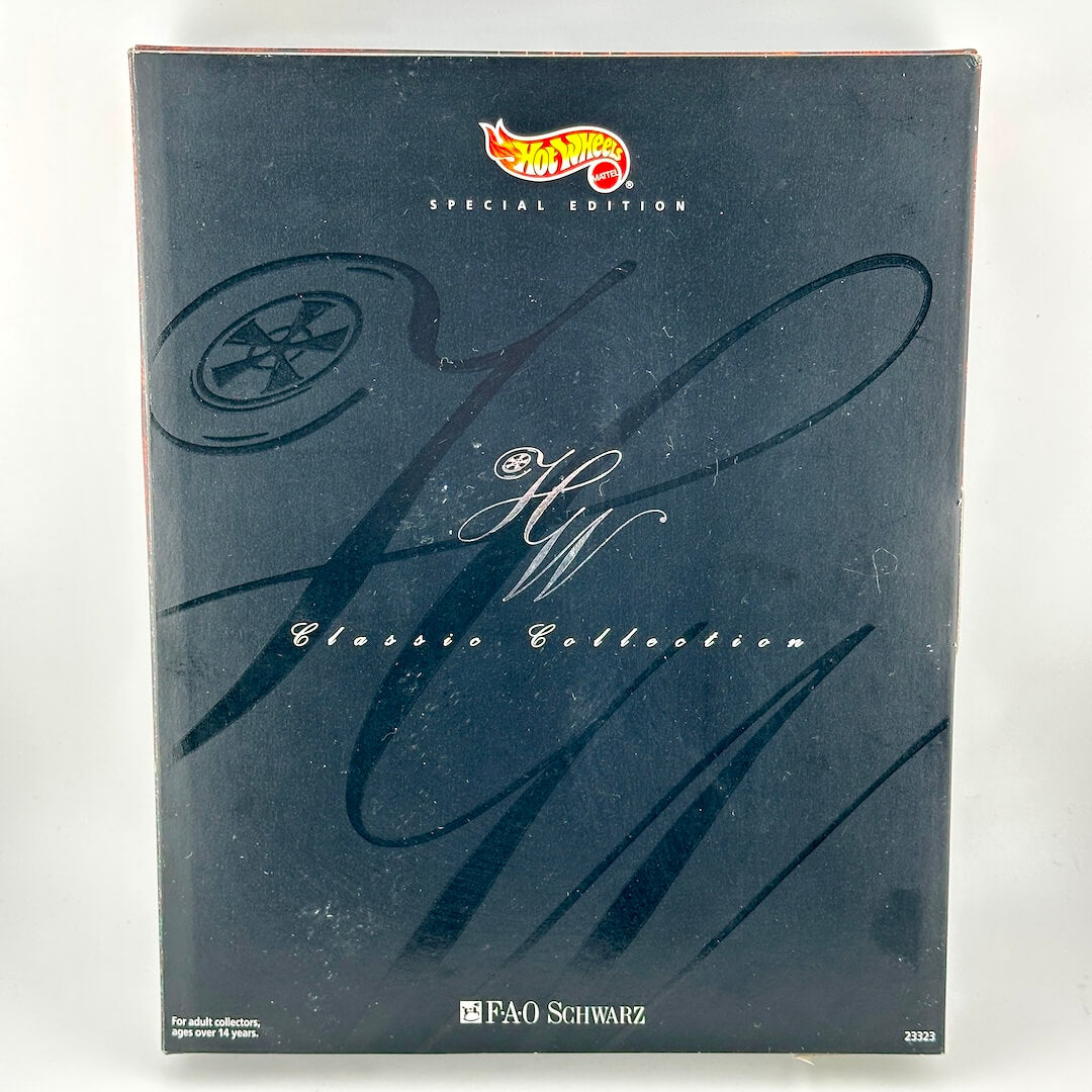 Hot Wheels Classic Collection Special Edition FAO Schwarz model car box, featuring a black cover.