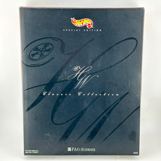 Hot Wheels Classic Collection Special Edition FAO Schwarz model car box, featuring a black cover.
