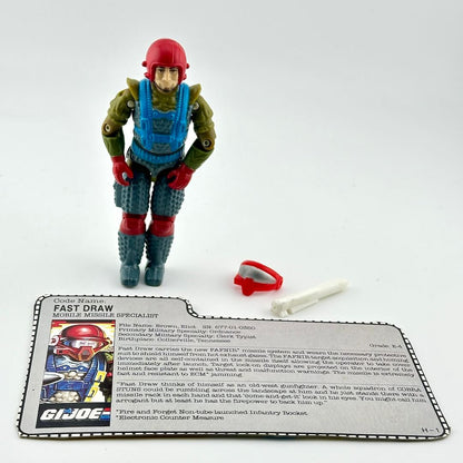 G.I. Joe action figure with accessories and card on a white background