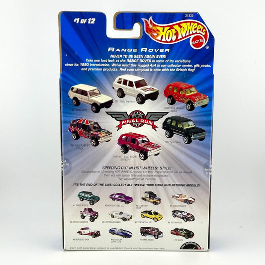 Hot Wheels Final Run Range Rover diecast collector car box featuring multiple toy cars  images & product details.
