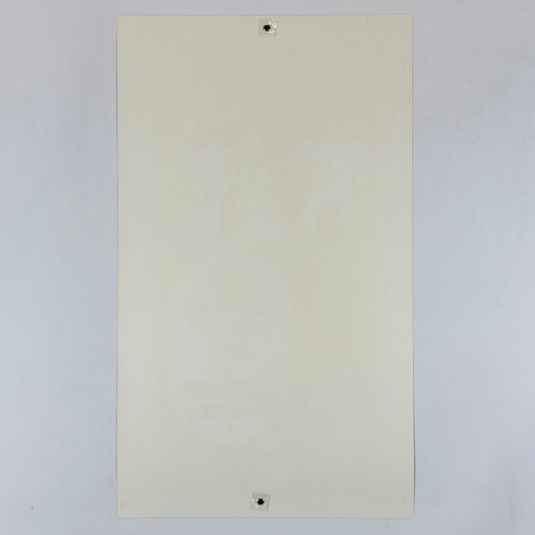 Backside of white poster showing zero damage against white background. 