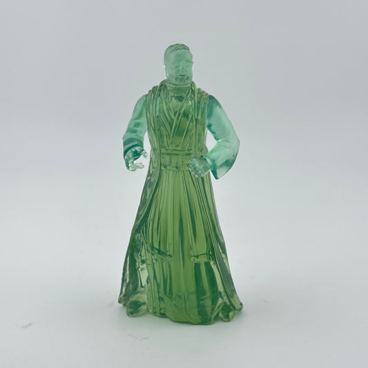 Green glass-like figurine of Obi-Wan Kenobi on a white background