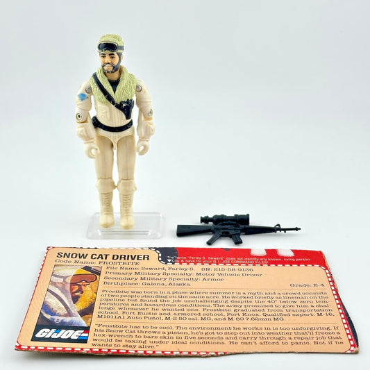 GI Joe action figure with accessory and card against white background. 