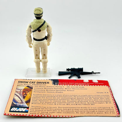 Back of GI Joe action figure with accessory and card against white background. 