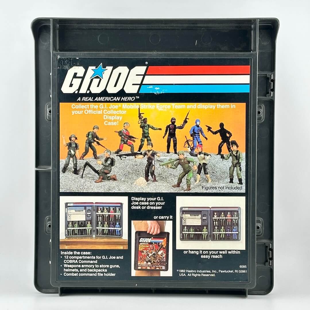 G.I. Joe display case with promotional text on a white background