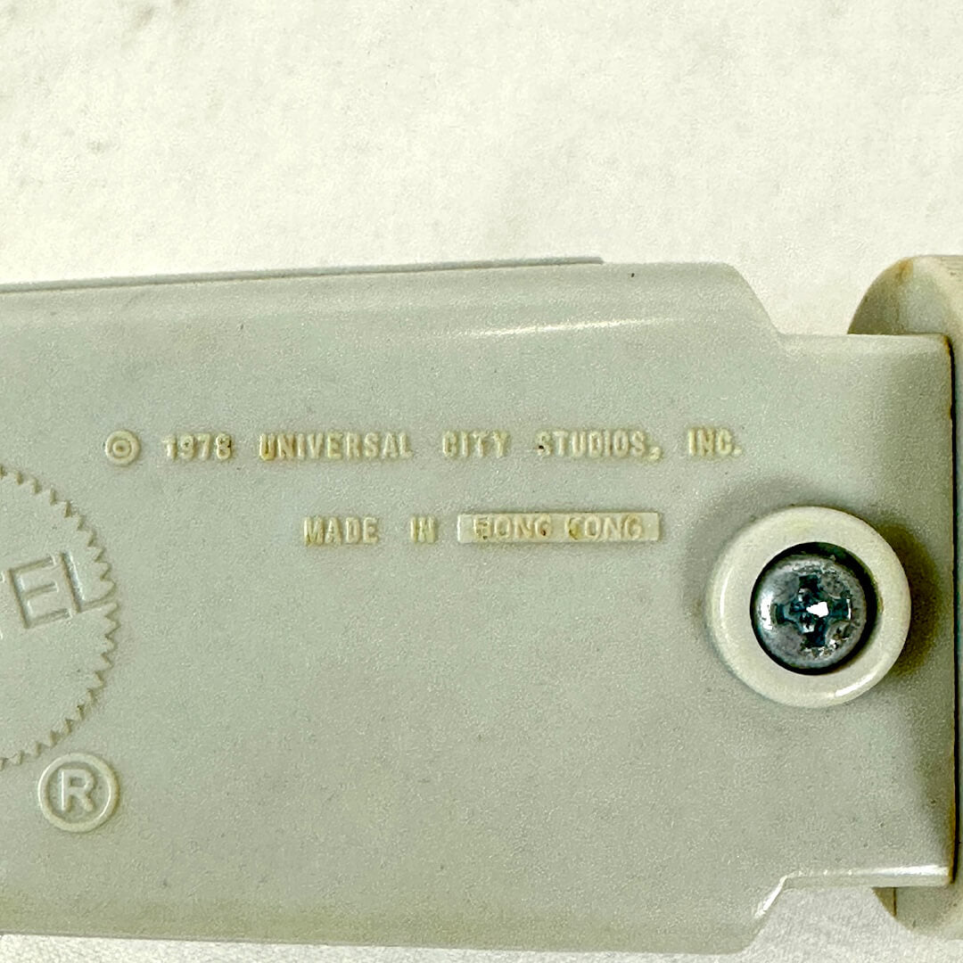 Close-up of underside showing copyright and manufacturing information. 