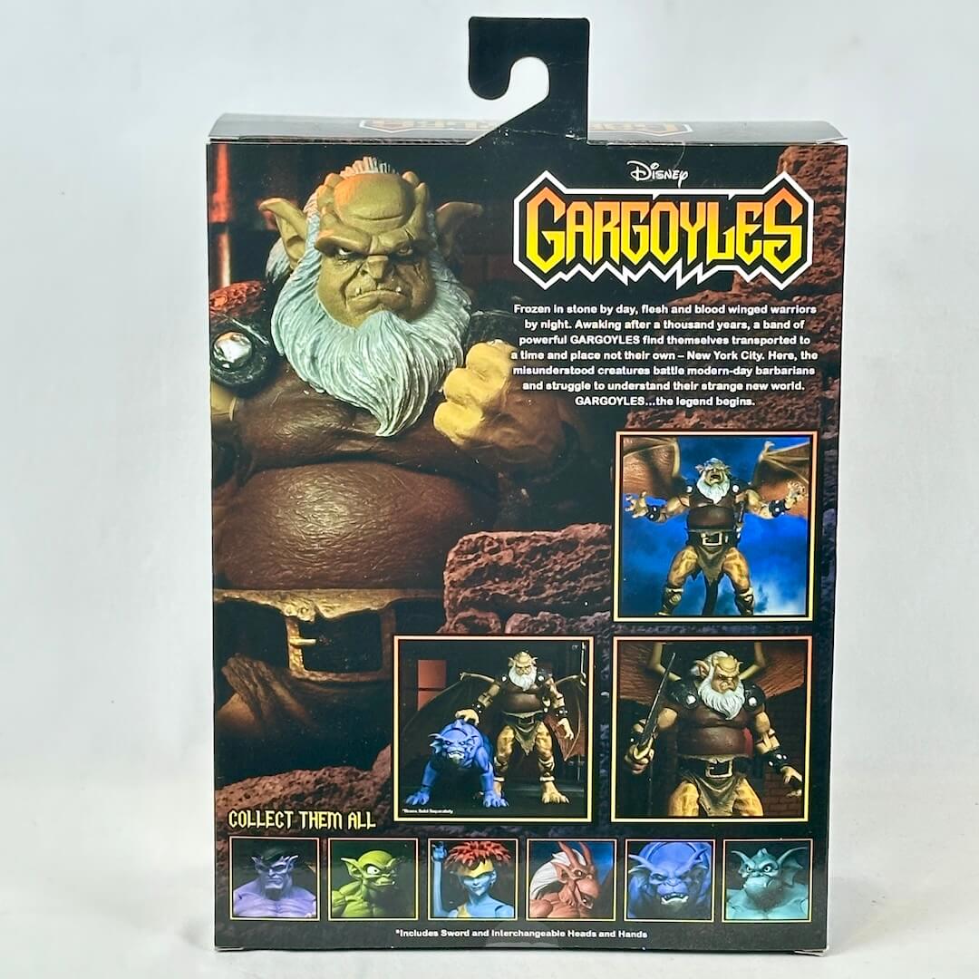 Gargoyles action figure packaging with character images and text on a white background