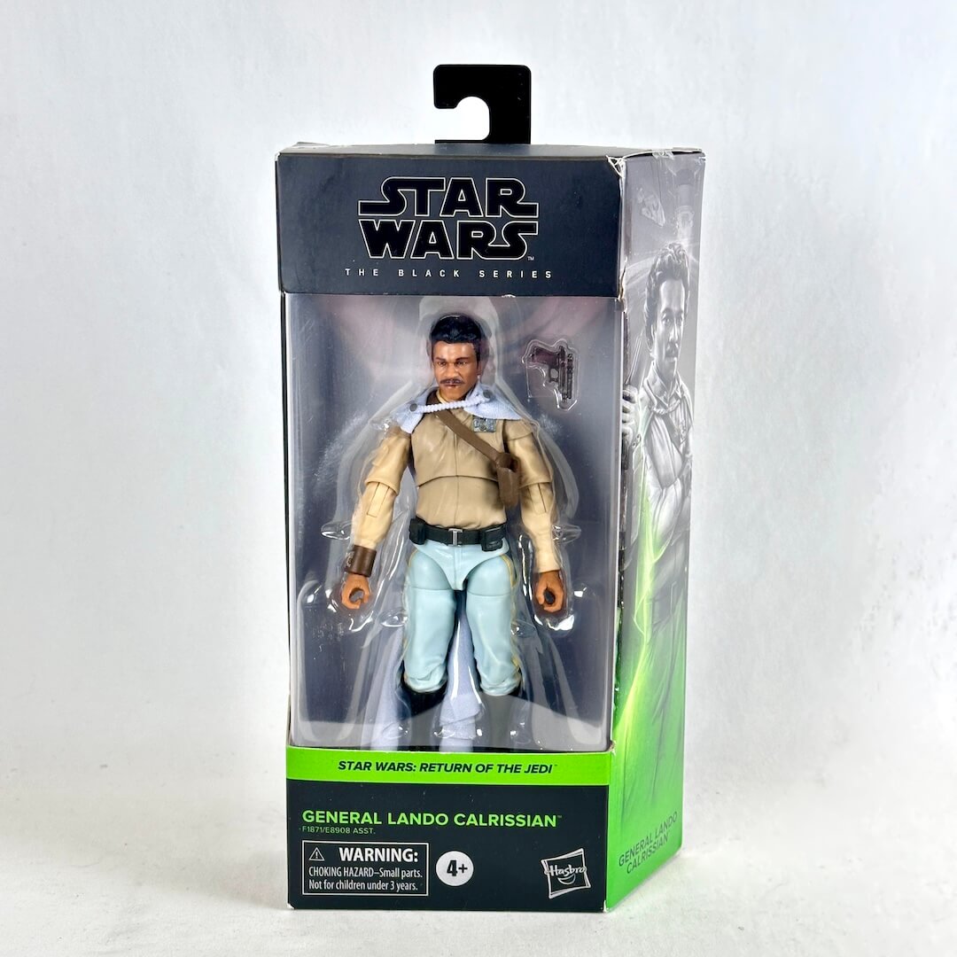 Star Wars The Black Series General Lando Calrissian action figure in its original window box packaging.