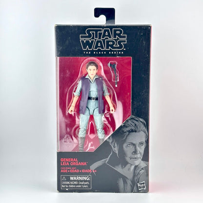 Star Wars The Black Series General Leia Organa action figure in its original window box packaging.