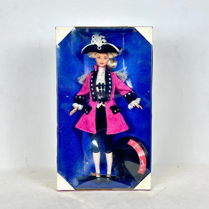 Barbie doll in a historical costume packaging on a white background