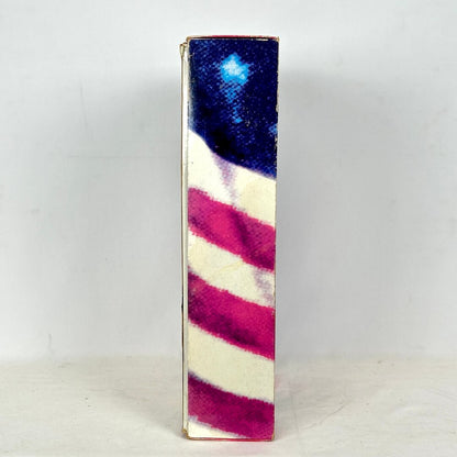 Rectangular object with American flag design on a white background