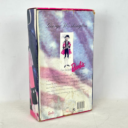 Barbie doll packaging with George Washington design on a white background