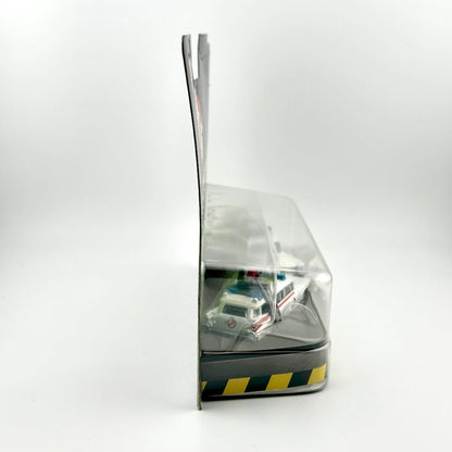 Model of a car inside a transparent box with a white background