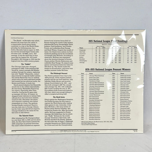 Baseball memorabilia sheet with text and statistics on a gray background