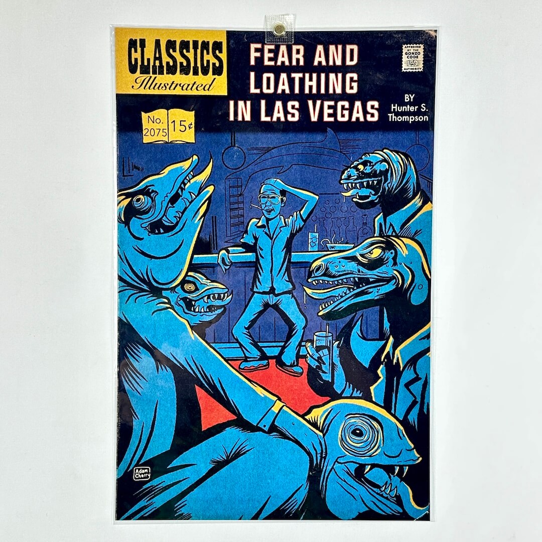 Vintage comic book cover for 'Fear and Loathing in Las Vegas' by Hunter S. Thompson. 