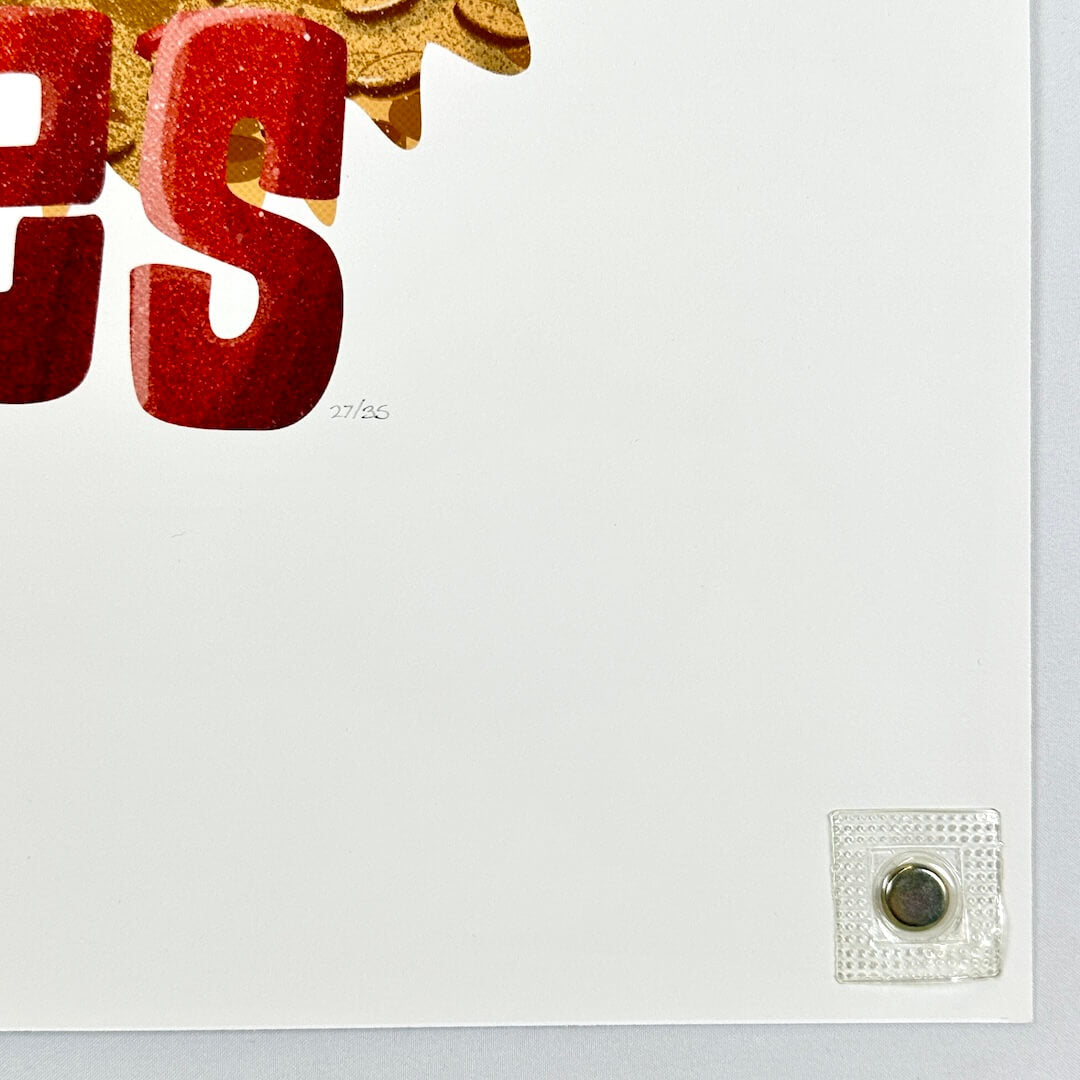 Lower right corner of print with undamaged corner and edges, featuring print number in pencil. 