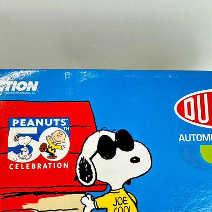 Close-up of a blue and red product box featuring Peanuts characters Snoopy and Woodstock.