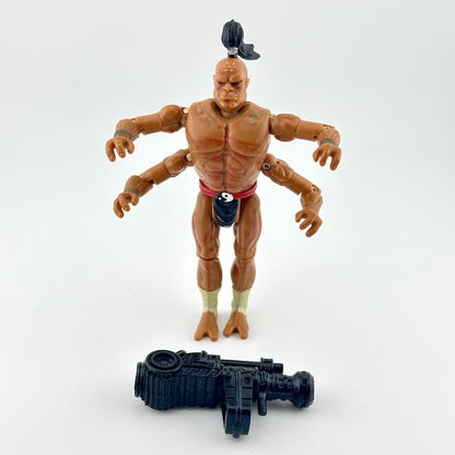 GI Joe/Mortal Kombat action figure with four arms and ponytail, in loincloth, pictured with accessory.