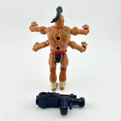 GI Joe/Mortal Kombat action figure with four arms and ponytail, in loincloth, pictured with accessory.