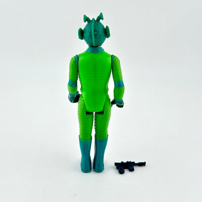 Green and blue action figure on a white background
