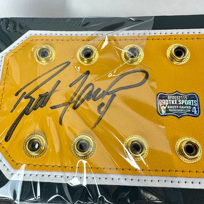 Close-up of Farve signature and authentication sticker. 