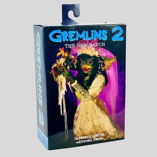 Boxed Gremlins 2 action figure in wedding dress with 'Gremlins 2' branding.