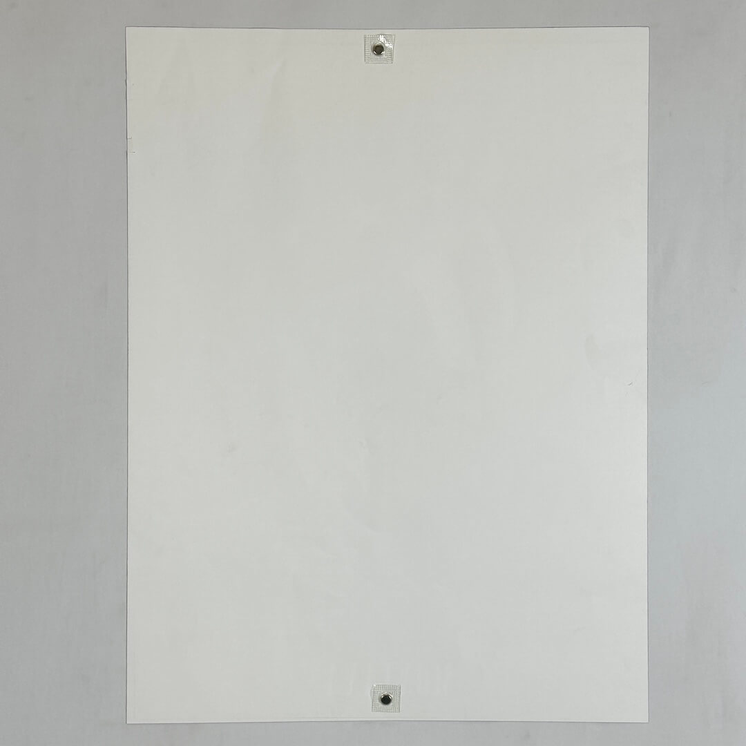 Backside of poster against white background.