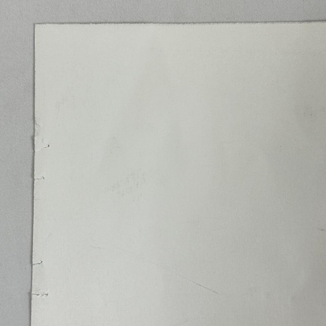 Close-up of tears to top right corner from reverse side. 