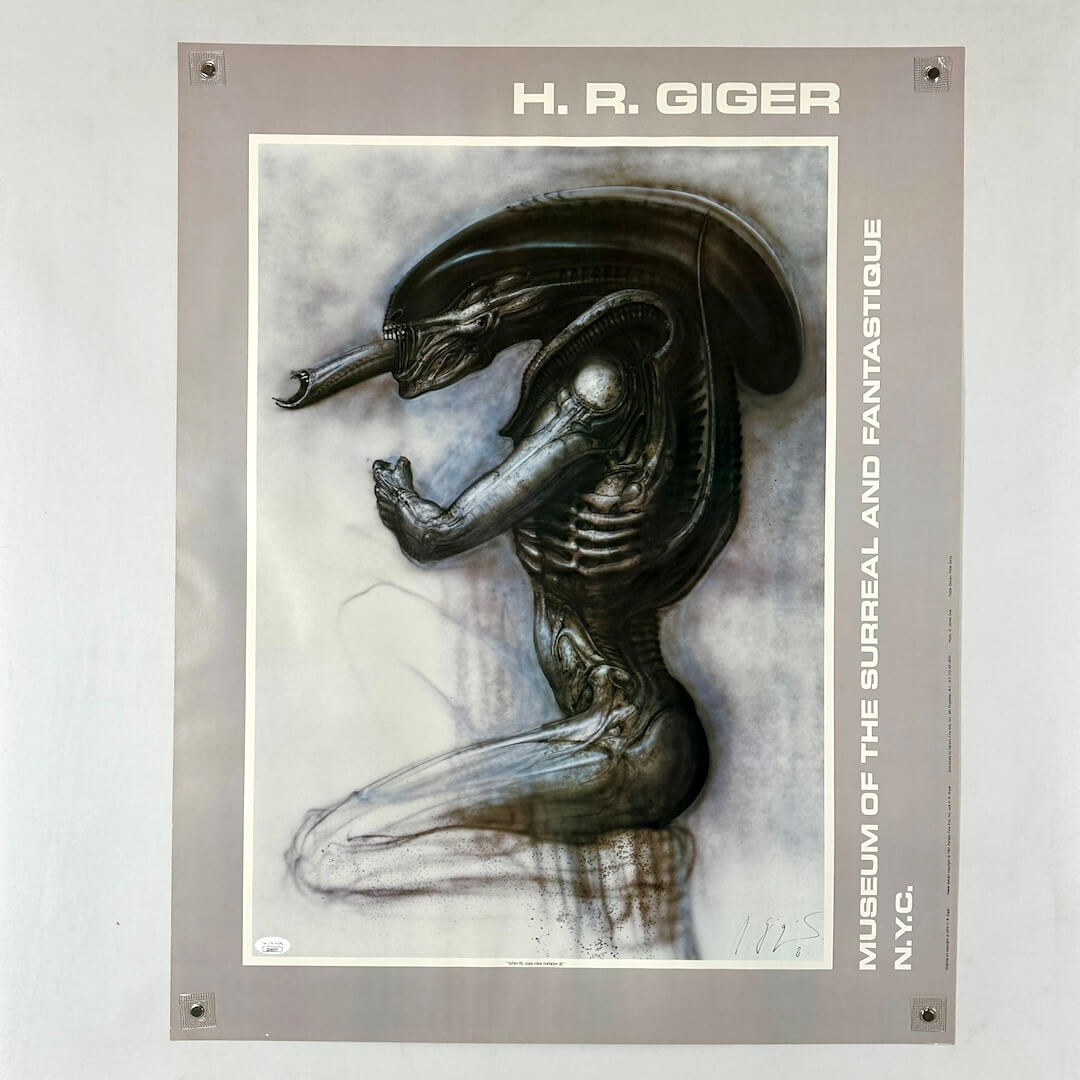 Poster of H. R. Giger's alien design with 'Museum of the Surreal and Fantastique' text.