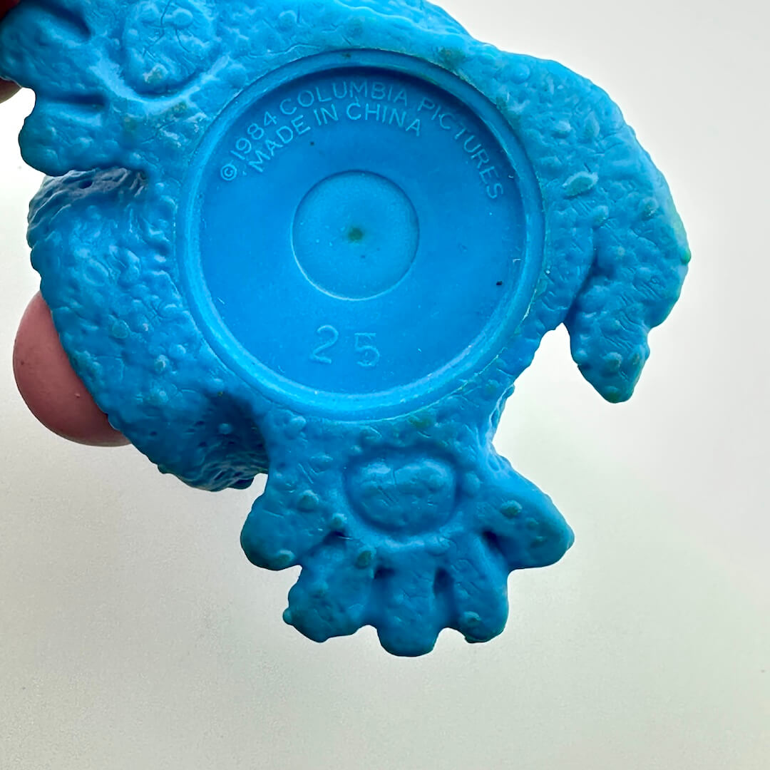 Blue textured object with 'Made in China' label on a white background