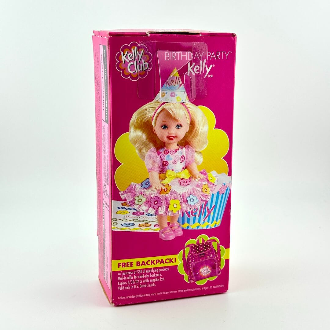 Box of a Kelly doll from the Kelly Club Birthday Party set on a white background