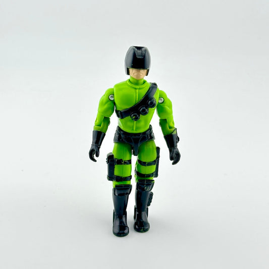 Action figure in green and black costume on a white background
