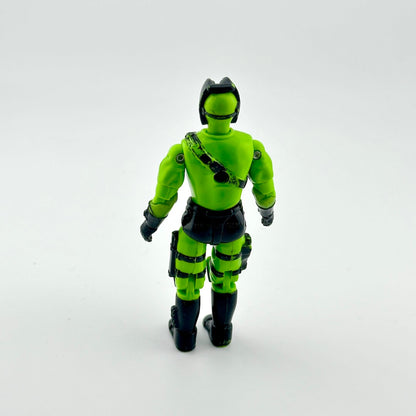 Green and black action figure on a white background