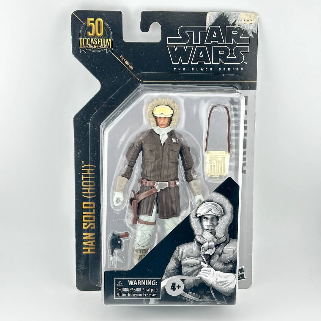 Star Wars The Black Series Han Solo (Hoth) action figure in original blister packaging.