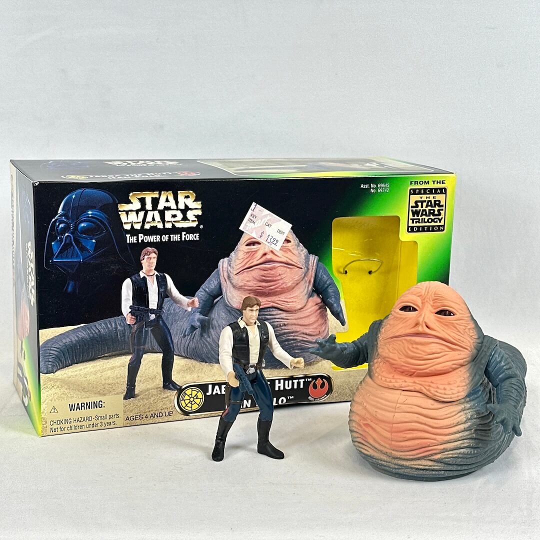 Star Wars Jabba the Hutt figure with packaging on a white background