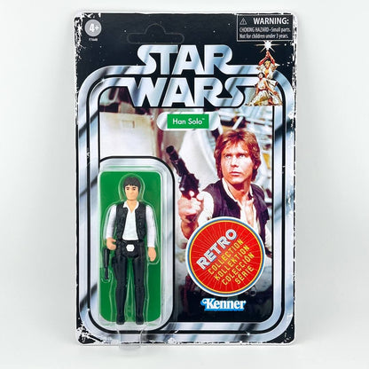 Retro Collection Han Solo action figure in original blister packaging with vintage-style card back. 