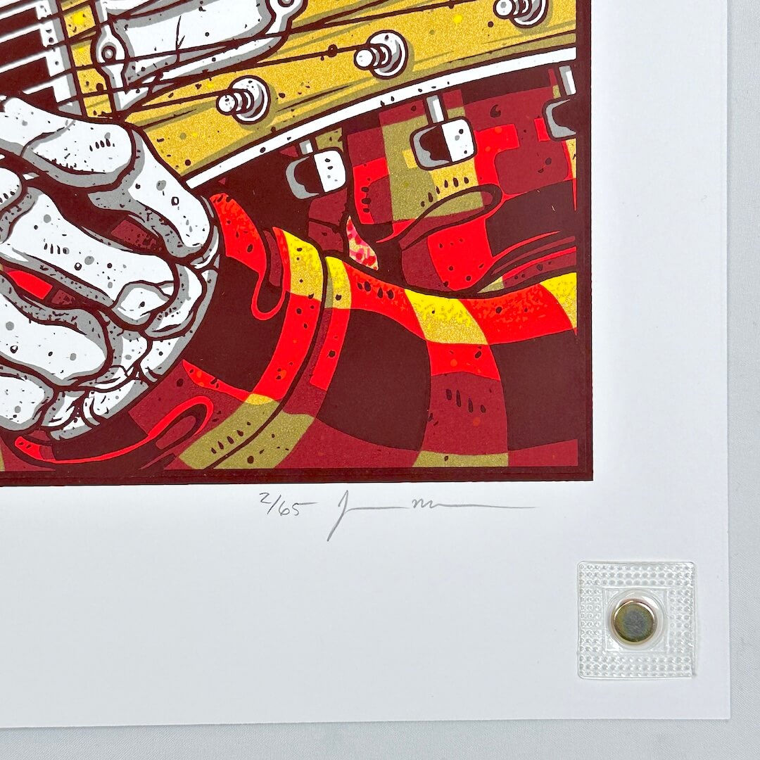 Bottom right corner with no damage, and features artist signature in pencil, as well as poster number. 