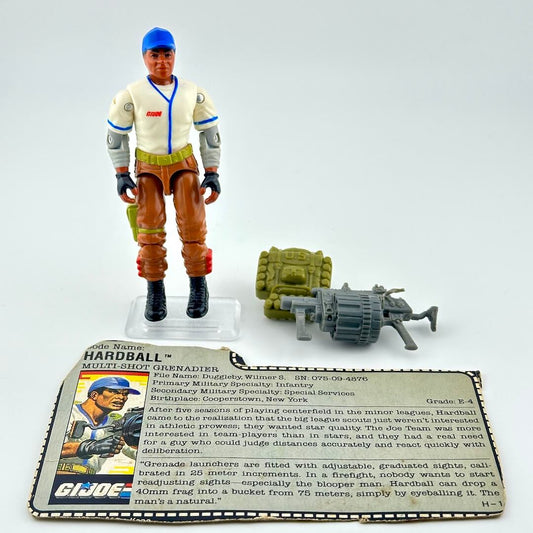 GI Joe action figure with accessories and card against white background.