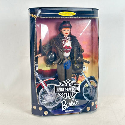 Harley-Davidson Barbie doll in packaging with a motorcycle