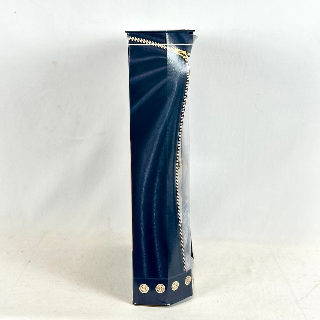 Black box with gold accents on a white background