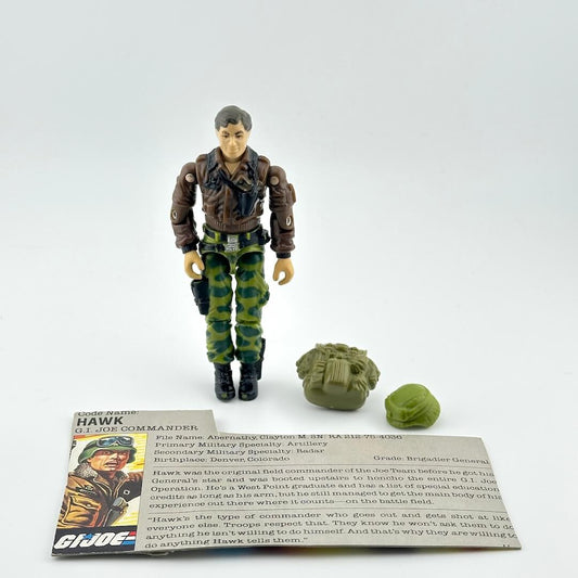 Toy figure of a soldier with accessories and character card on a white background