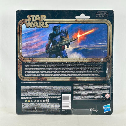 Star Wars The Mandalorian action figure back packaging, featuring artwork of the character  and product details.