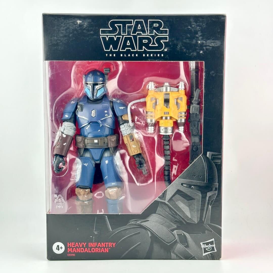 Star Wars The Black Series Heavy Infantry Mandalorian action figure in its original window box packaging.