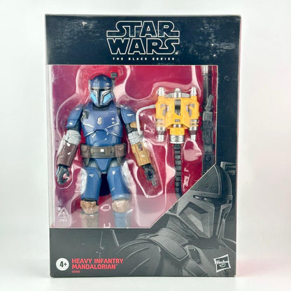 Star Wars The Black Series Heavy Infantry Mandalorian action figure in its original window box packaging.