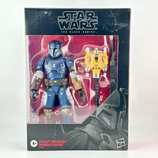 Star Wars The Black Series Heavy Infantry Mandalorian action figure in its original window box packaging.