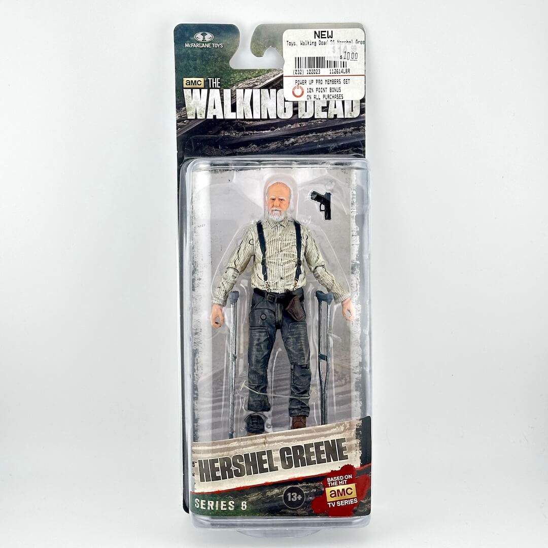 Action figure of Hershel Greene from AMC's The Walking Dead, Series 5  figure in package.