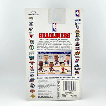 Back of a Corinthian Headliners basketball action figure packaging with branding and product details.