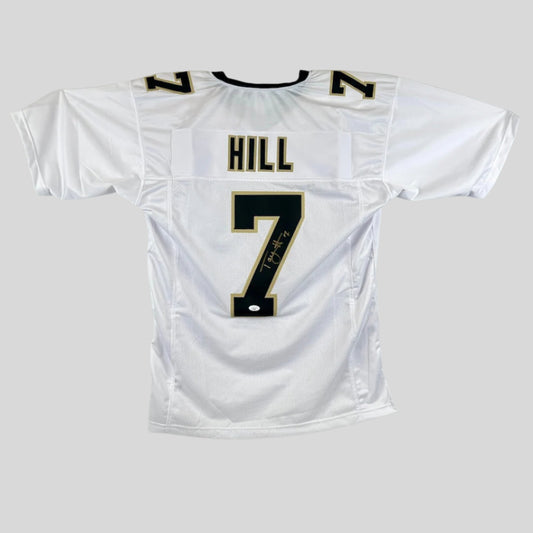 White sports jersey with 'HILL' and number '7' on a gray background